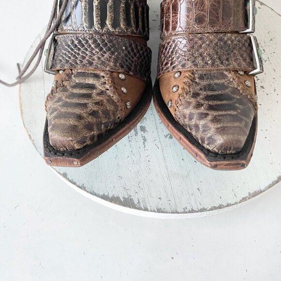 Lane SHOWDOWN Womens Cowboy Boots 7.5 Brown Short Western Cowgirl Lace-up Bootie - Picture 6 of 11